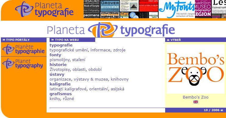 Ancienne version de Planète typographie en tchèque