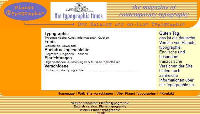 Ancienne version de Planète typographie en allemand