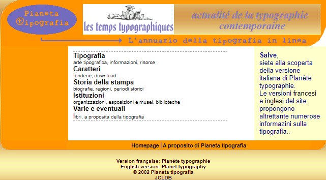 Ancienne version de Planète typographie en italien