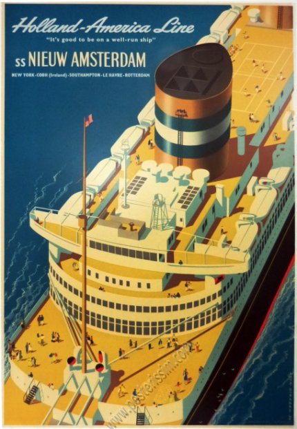 Affiche de voyage, Holland Amerika Line, Nieuw Amsterdam