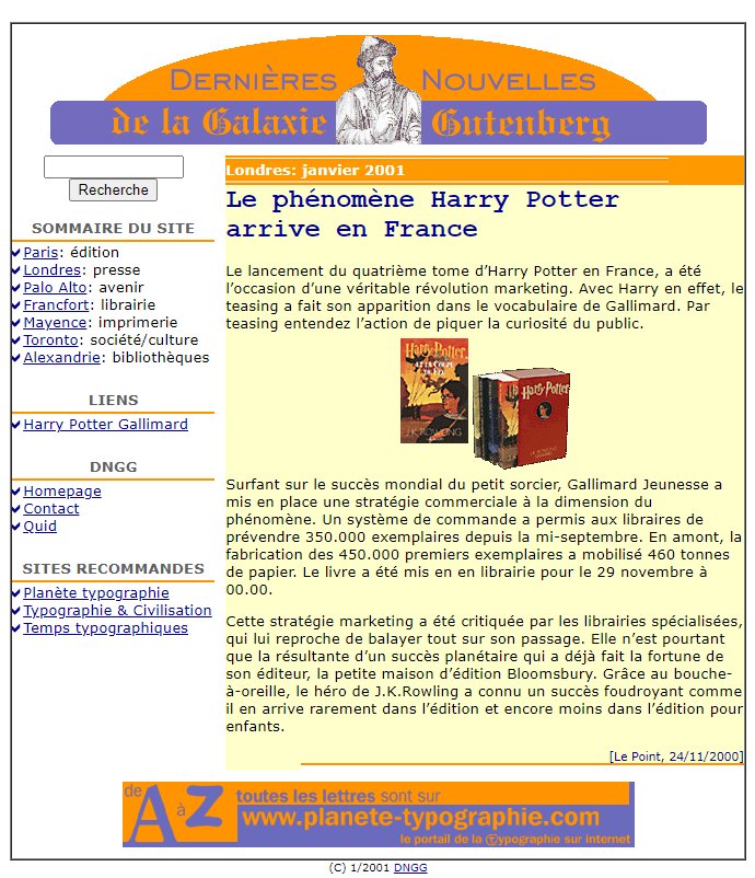 Dernières Nouvelles de la Galaxie Gutenberg